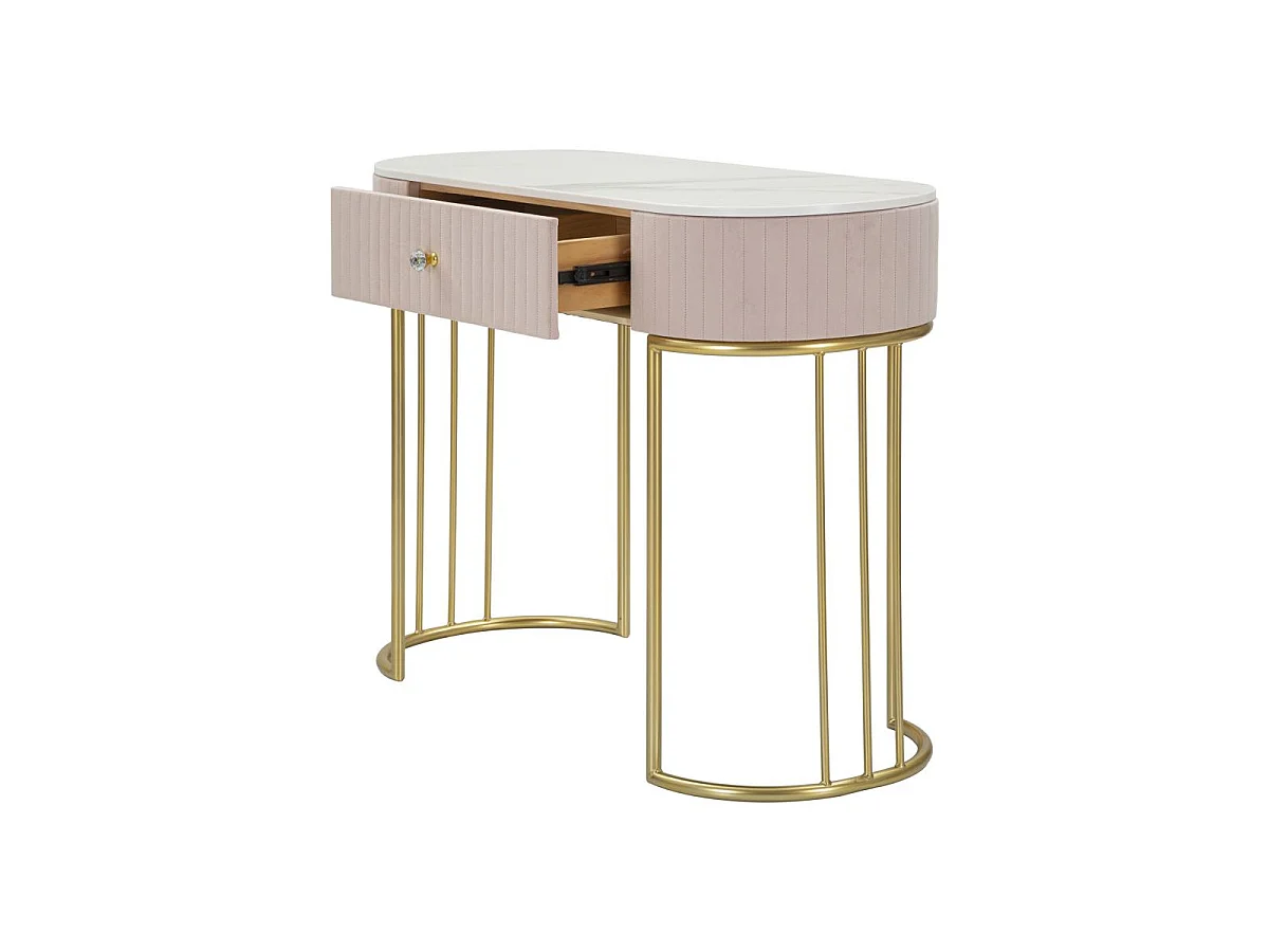 Consoletafel in metaal, stof, hout, goud, roze, wit, 100 x 40 x 75 cm