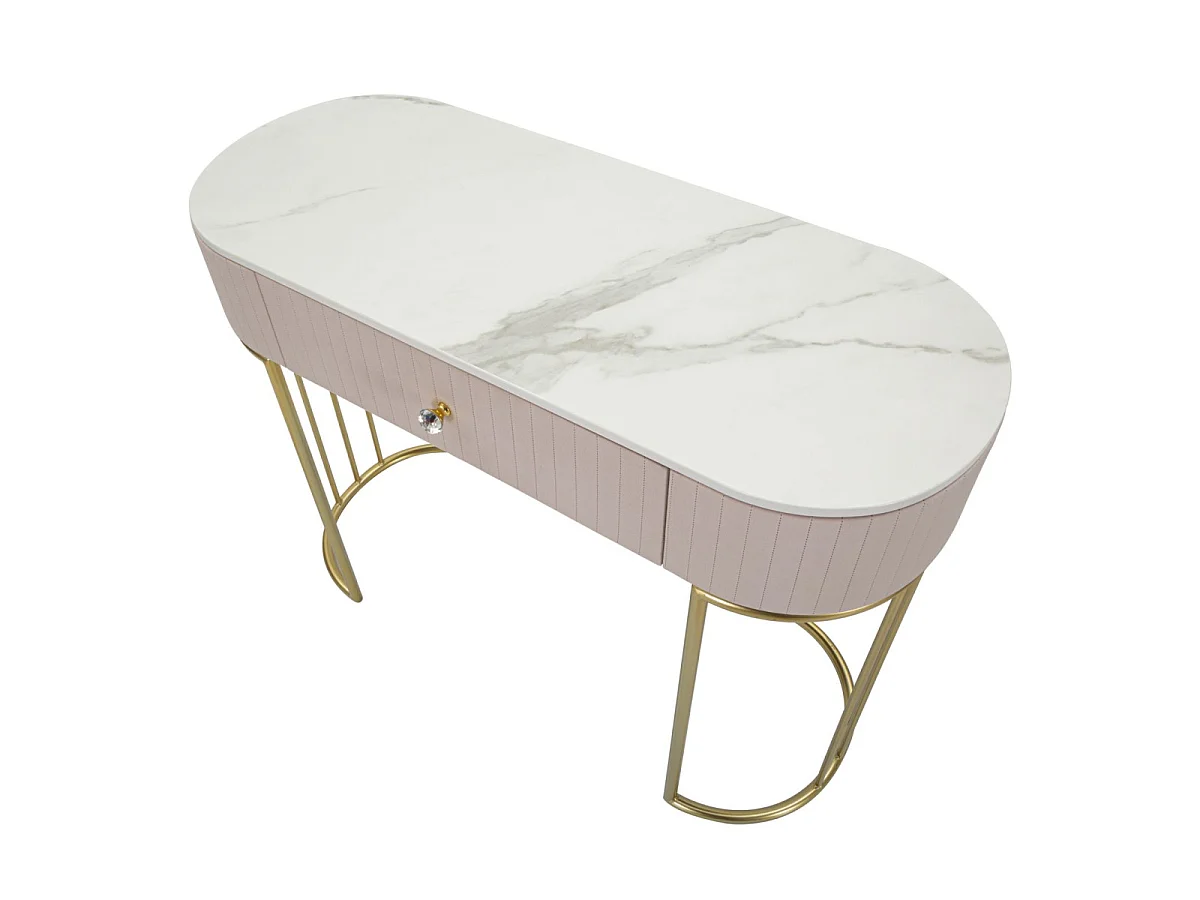 Consoletafel in metaal, stof, hout, goud, roze, wit, 100 x 40 x 75 cm
