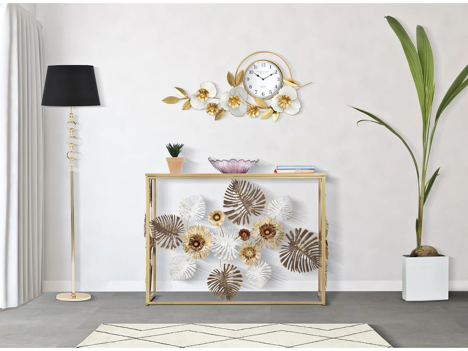 Console Design en Métal "Floris" 113 Or & Blanc