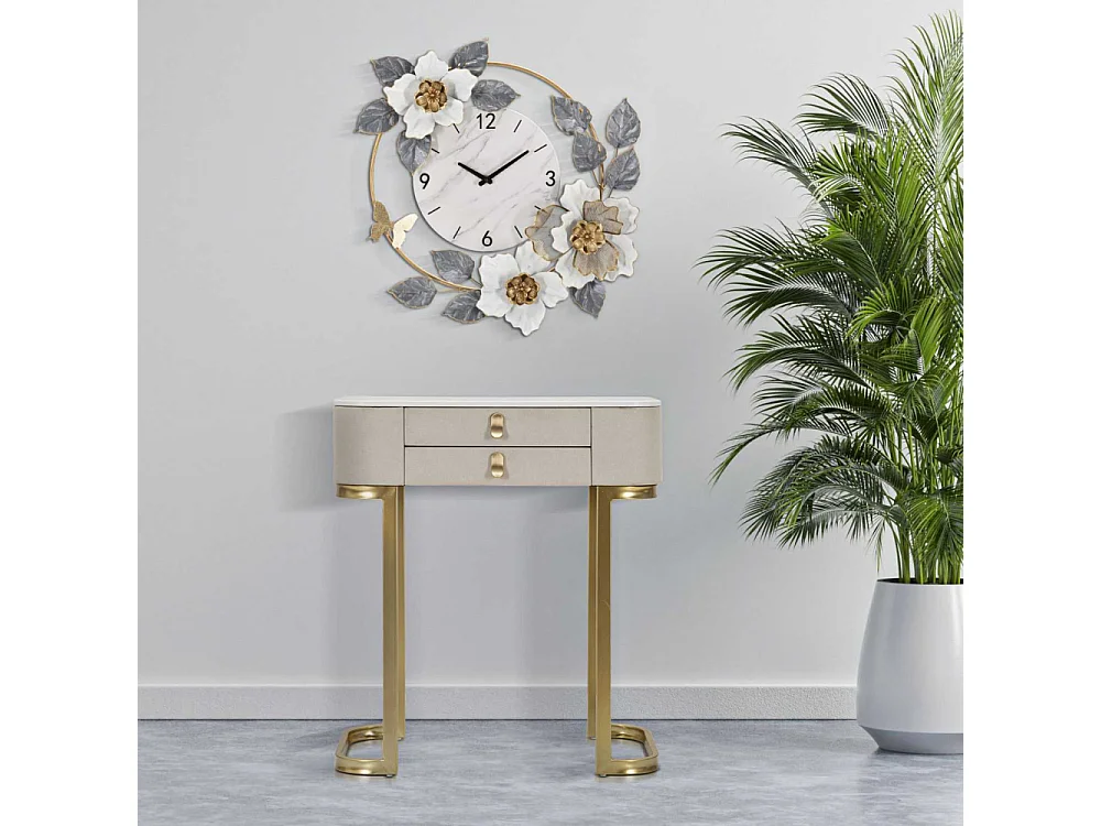 Consoletafel met 2 lades in hout en beige stof 70x40x80 cm