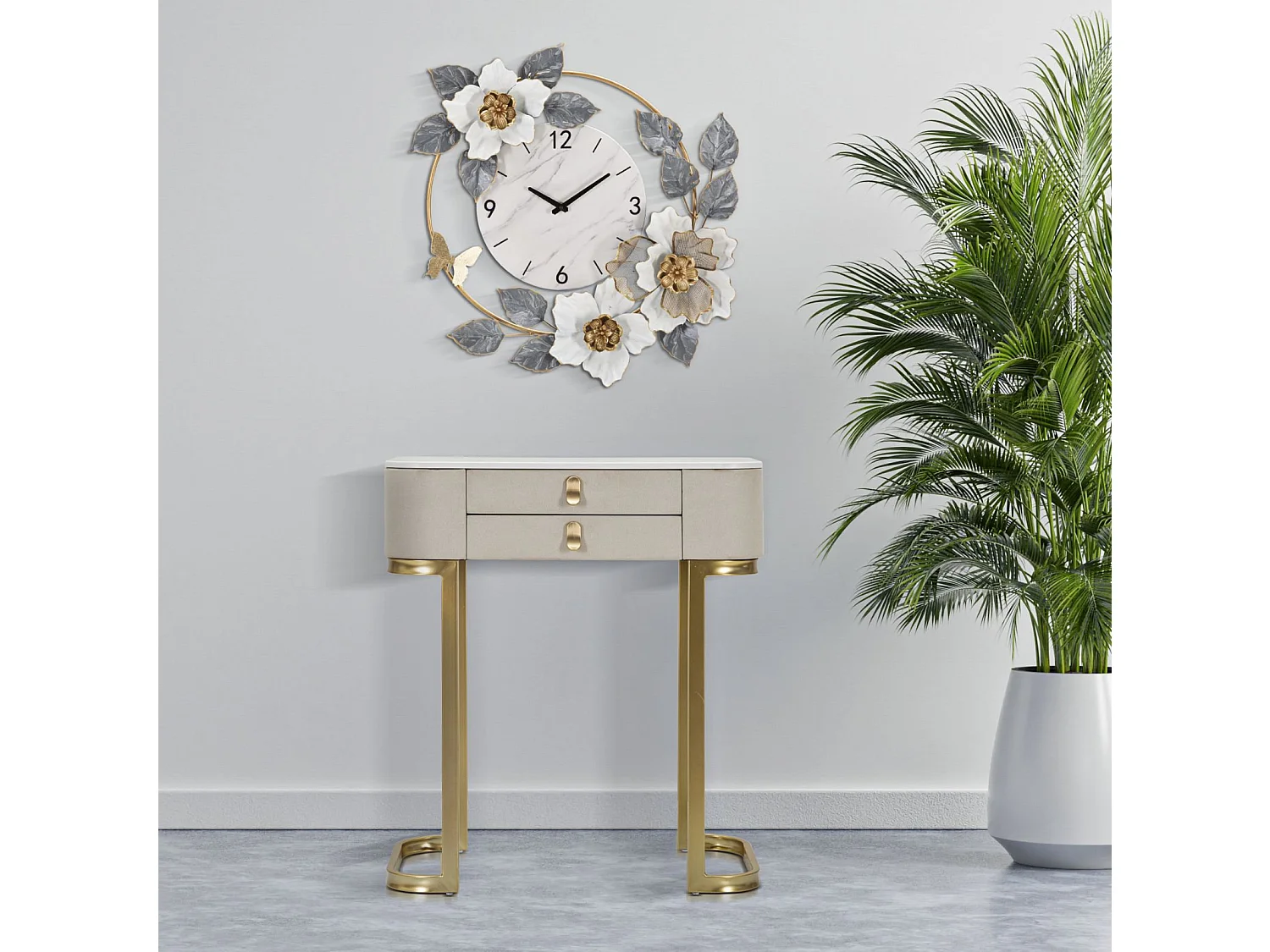 Console Effet Marbre "Beauty" 70cm Crème & Or
