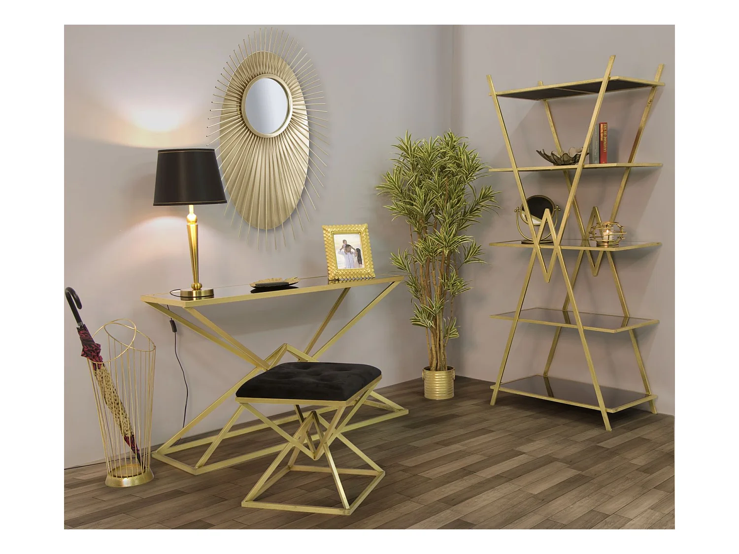 Console Design "Pyramid" 130cm Noir & Or