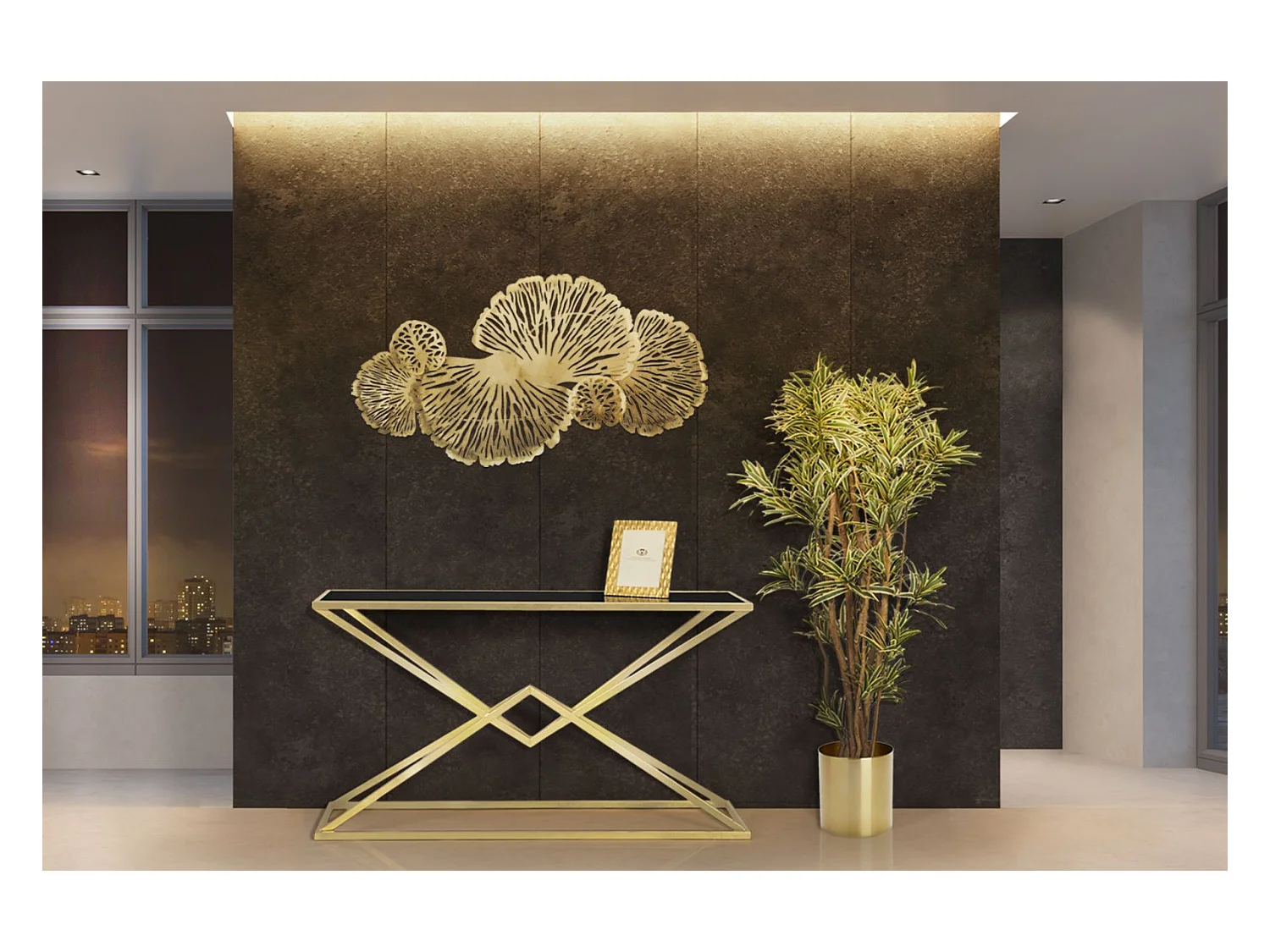 Console Design "Pyramid" 130cm Noir & Or
