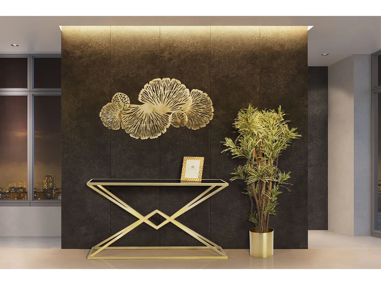 Console Design "Pyramid" 130cm Noir & Or