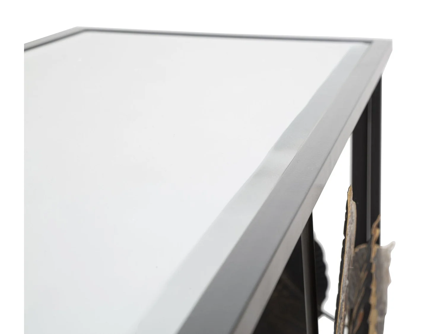 Console en métal noir avec fleurs et plateau en verre 112x42x80 cm
