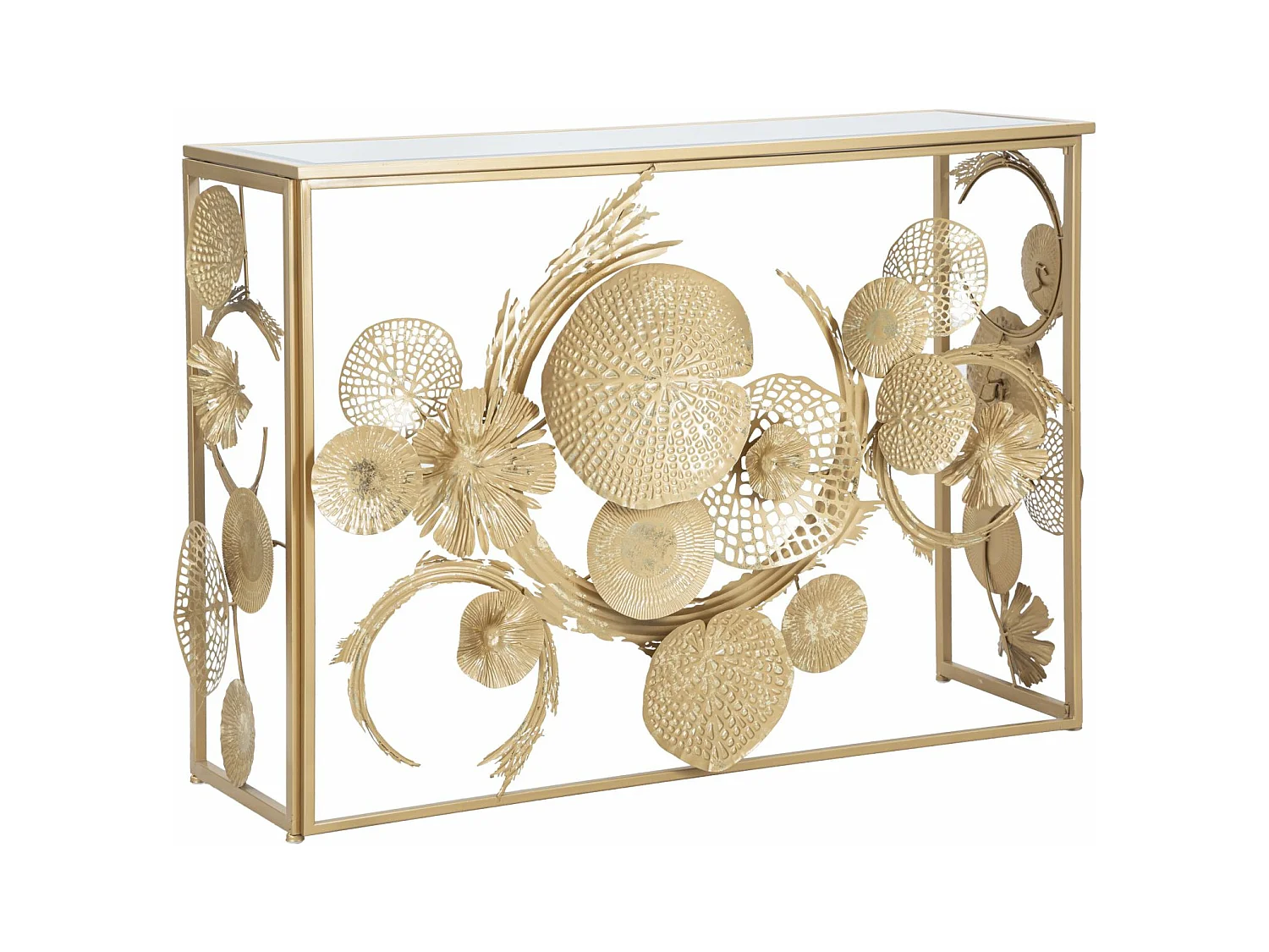 Console en métal doré aux formes abstraites 114x40,5x80 cm