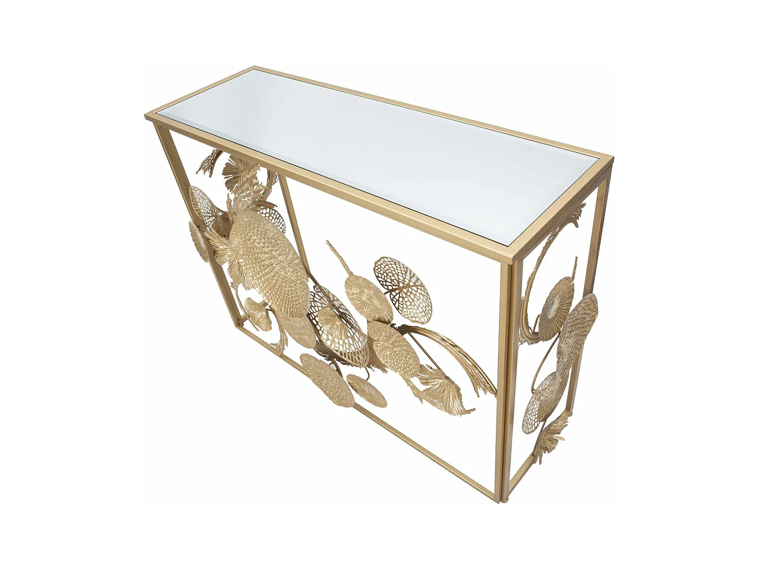Console en métal doré aux formes abstraites 114x40,5x80 cm