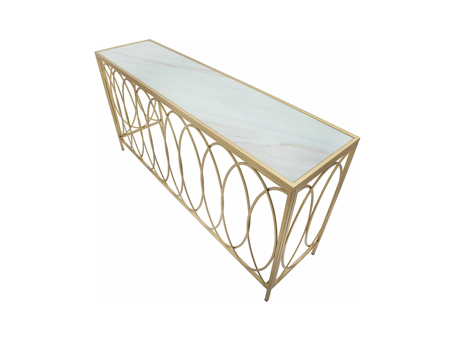 Console Design Effet Marbre "Arc" 160cm Blanc & Or