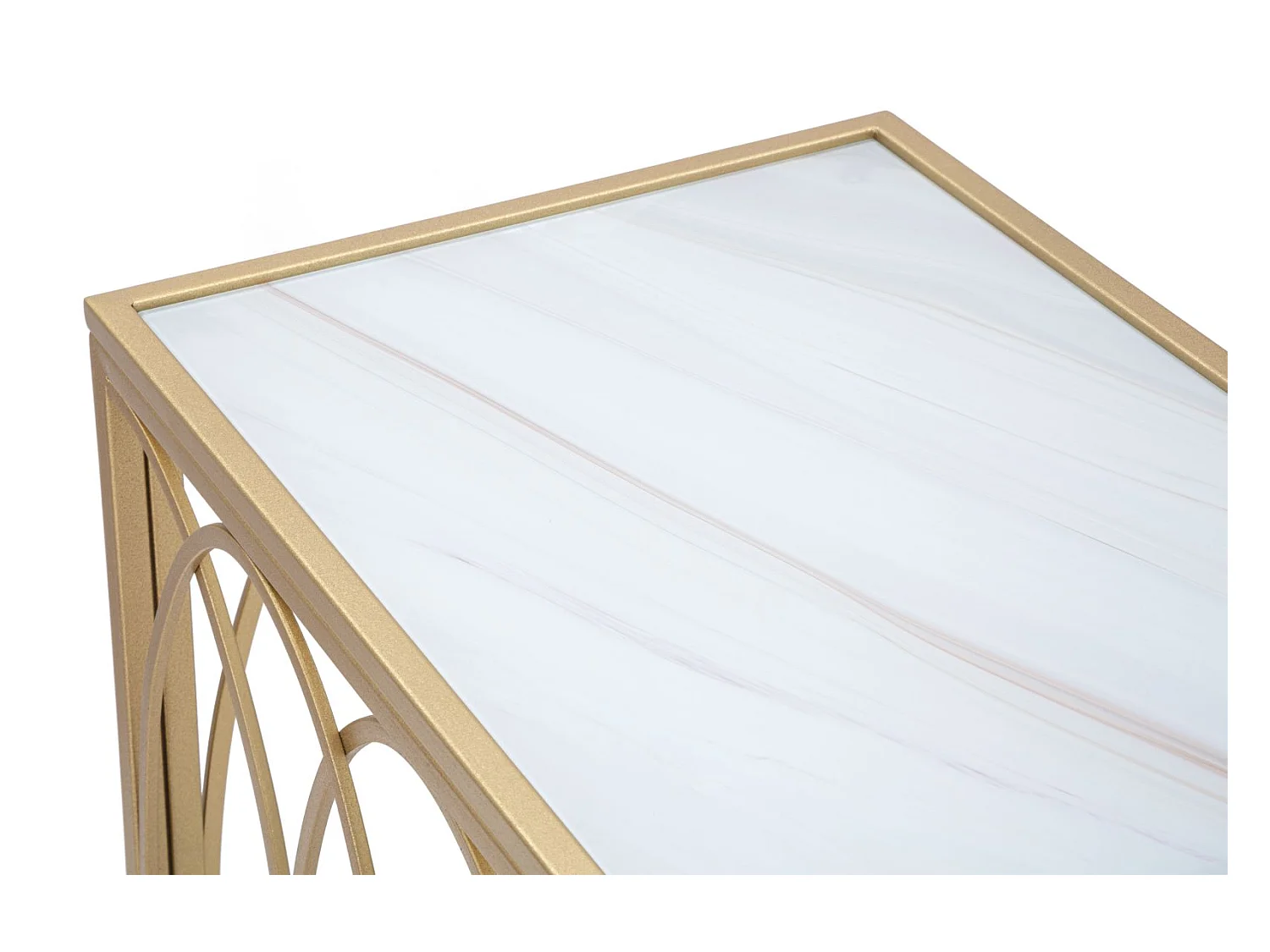 Console Design Effet Marbre "Arc" 160cm Blanc & Or