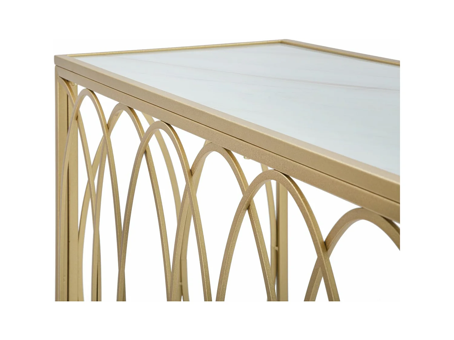 Console Design Effet Marbre "Arc" 160cm Blanc & Or