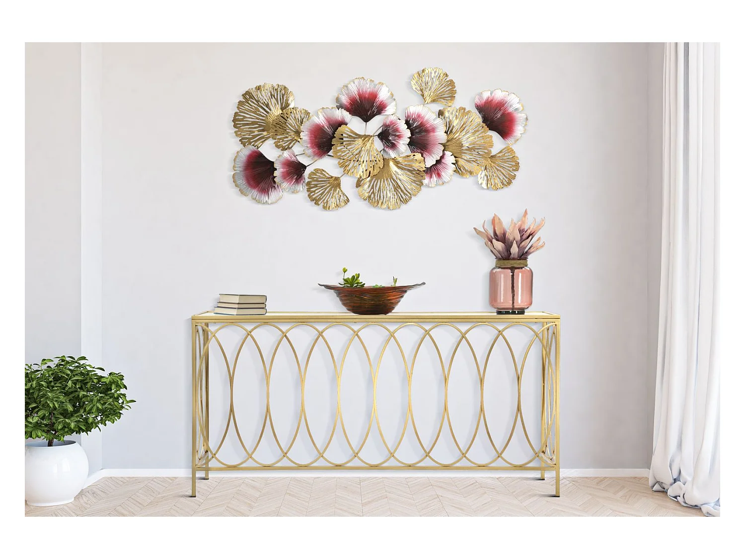 Console Design Effet Marbre "Arc" 160cm Blanc & Or