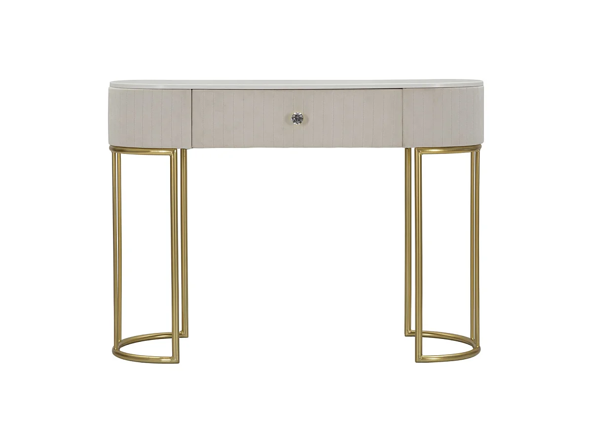 Console Montpellier Crema Glam - Struttura in metallo dorato con top in simil marmo e tessuto color crema 100x40x75 cm - Mobile Elegante