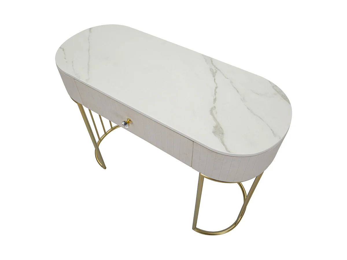 Console Montpellier Crema Glam - Struttura in metallo dorato con top in simil marmo e tessuto color crema 100x40x75 cm - Mobile Elegante
