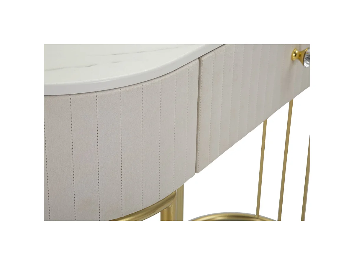 Console Montpellier Crema Glam - Struttura in metallo dorato con top in simil marmo e tessuto color crema 100x40x75 cm - Mobile Elegante