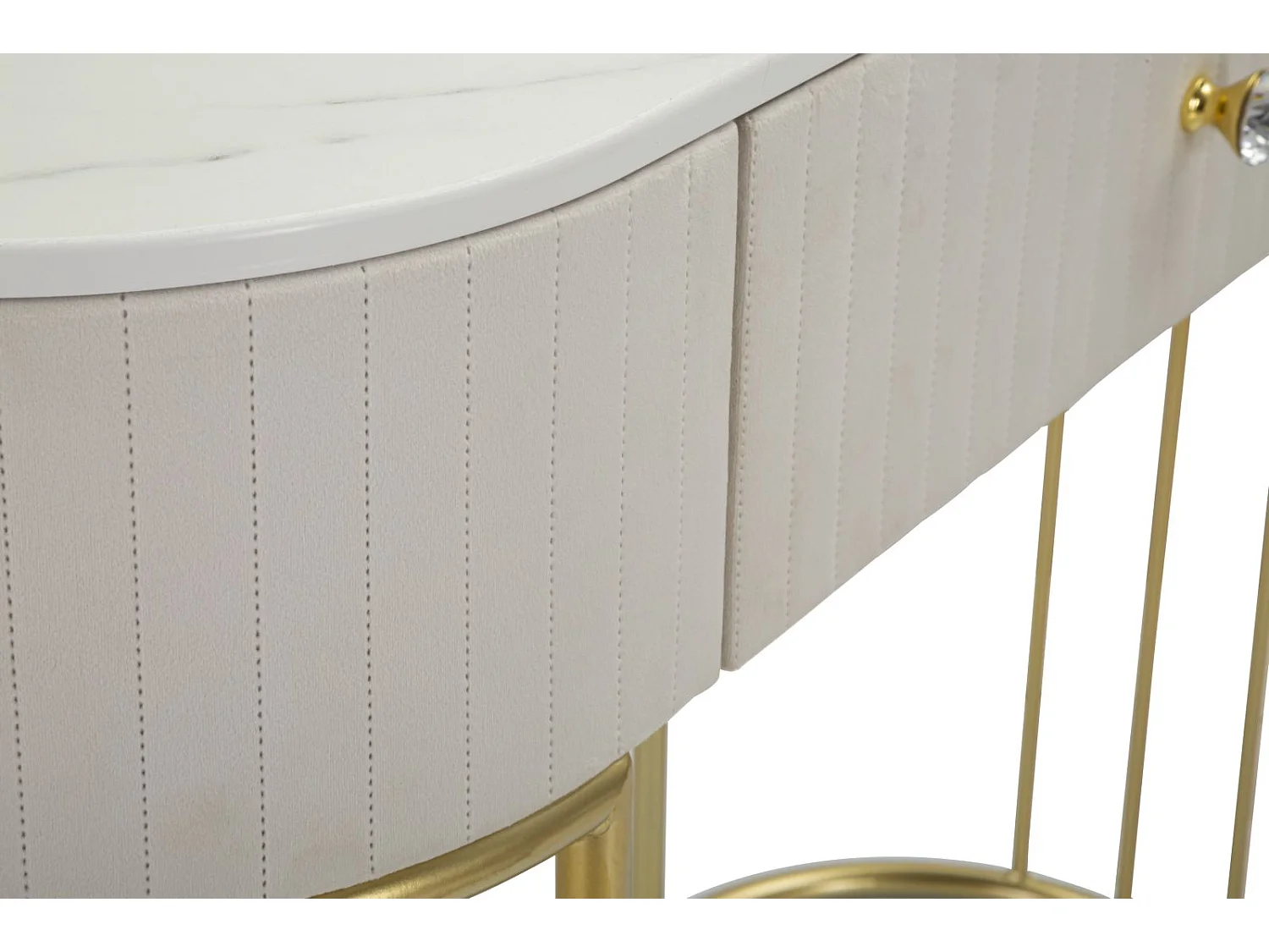 Console Montpellier Crema Glam - Struttura in metallo dorato con top in simil marmo e tessuto color crema 100x40x75 cm - Mobile Elegante
