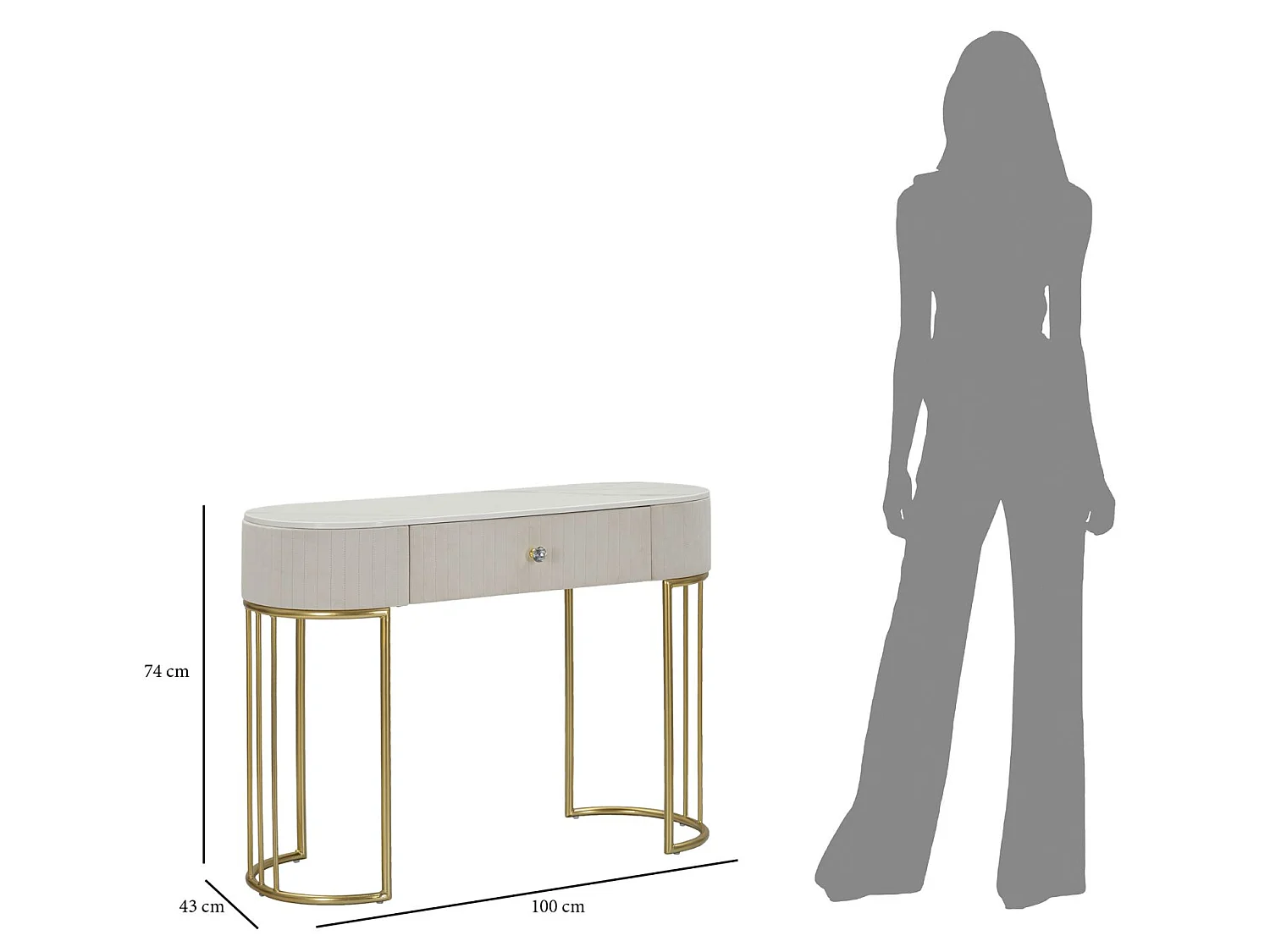 Console Montpellier Crema Glam - Struttura in metallo dorato con top in simil marmo e tessuto color crema 100x40x75 cm - Mobile Elegante