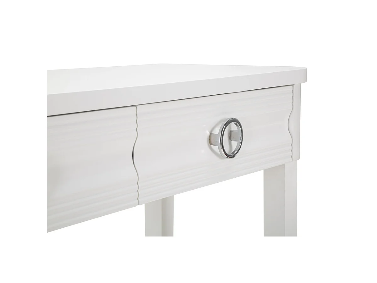 Konsola Shine 110x40x82 cm z białego drewna - Szafka z 2 szufladami i półką - Estetyczne linie i nowoczesny design - Konstrukcja z drewna jodłowego i płyty MDF