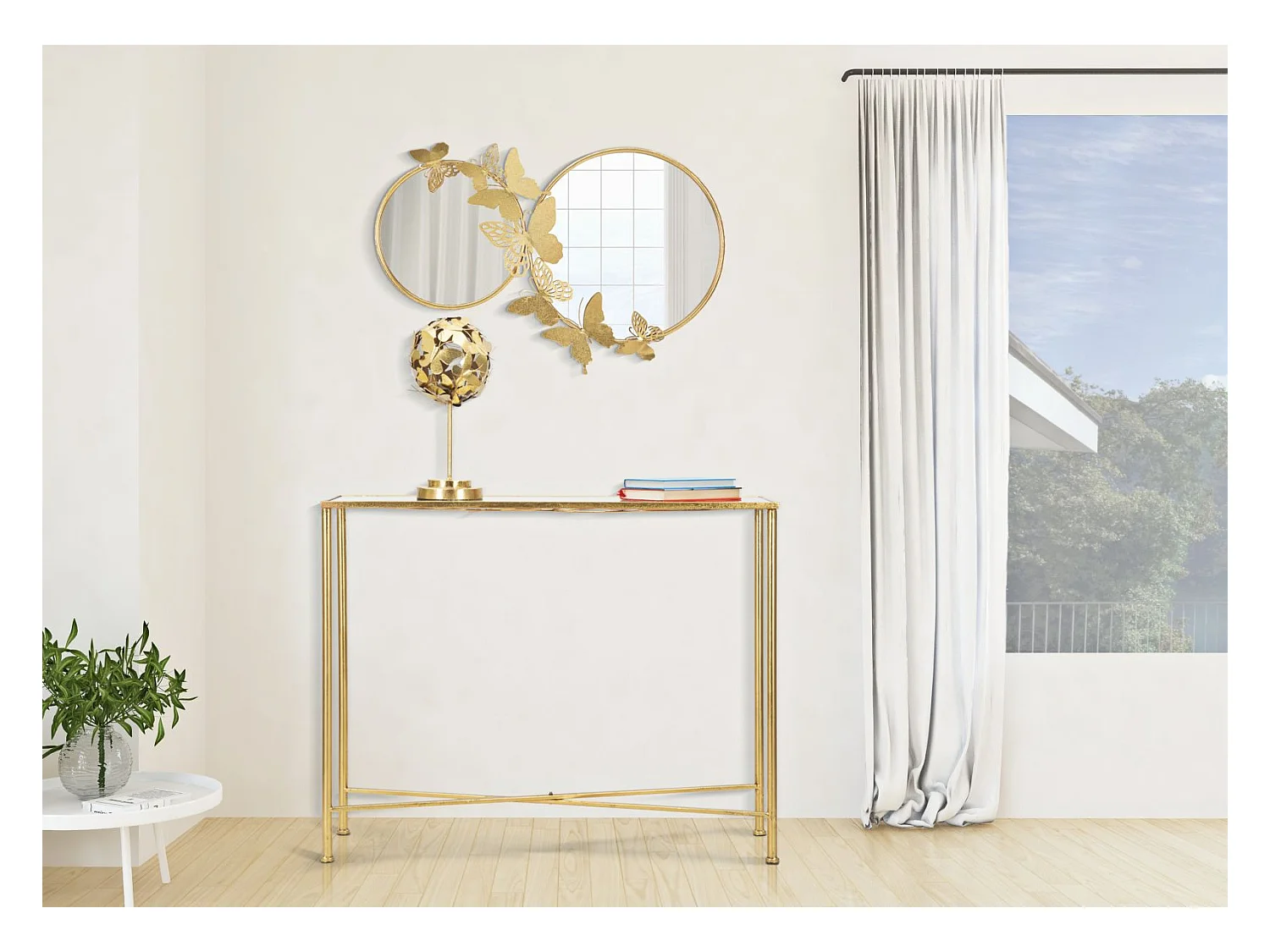 CONSOLE VLINDERS GLAS CM 100X35X80