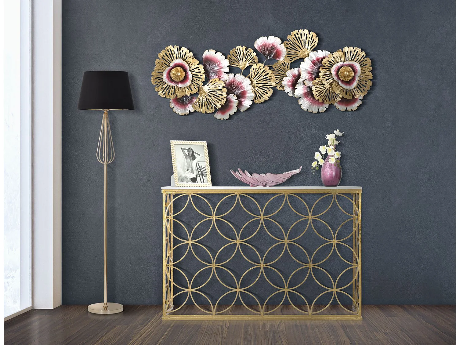 Console Design en Marbre "Star" 120cm Blanc & Or