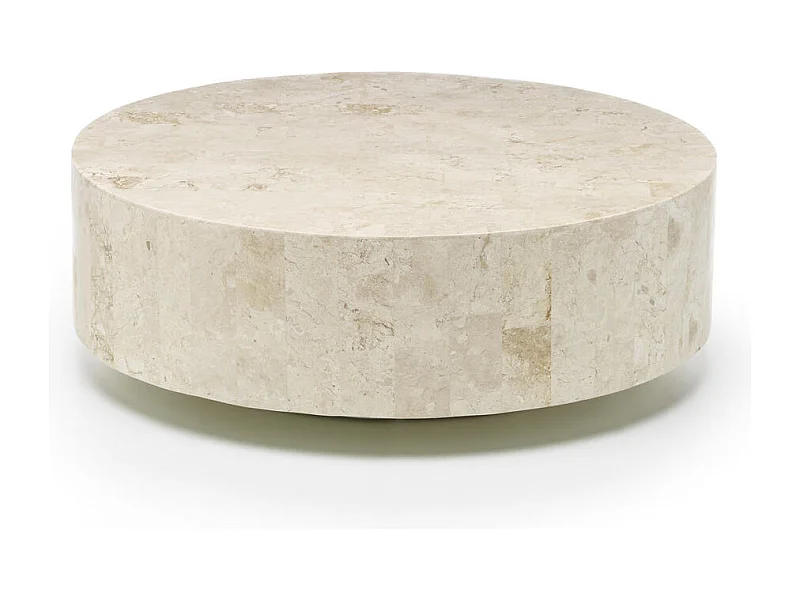 Runde 1 – Couchtisch  (85 x 85 x 28h) aus beigem Fossilstein