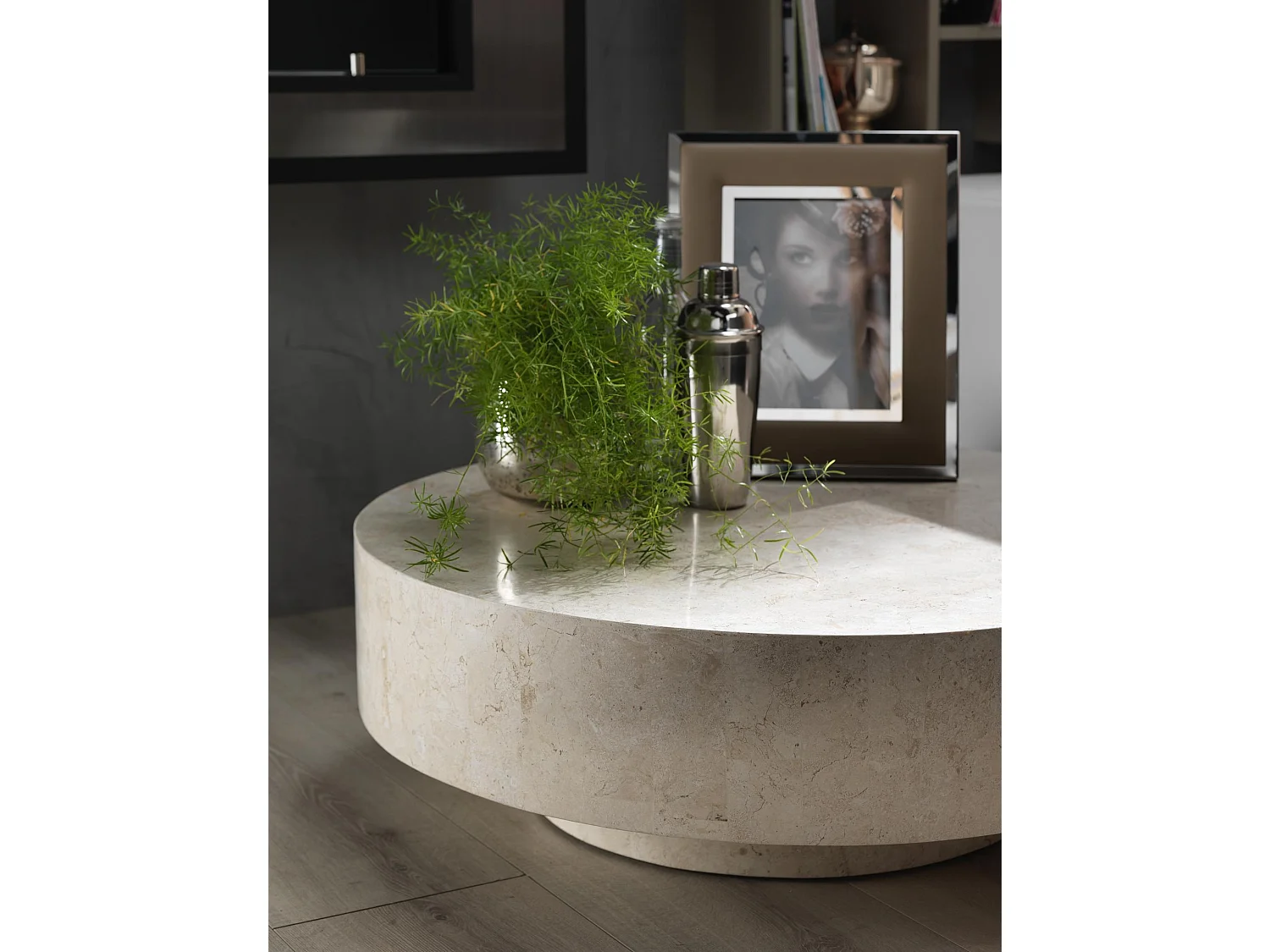 Ronde 1 - Salontafel  (85 x 85 x 28u) in beige fossiele steen