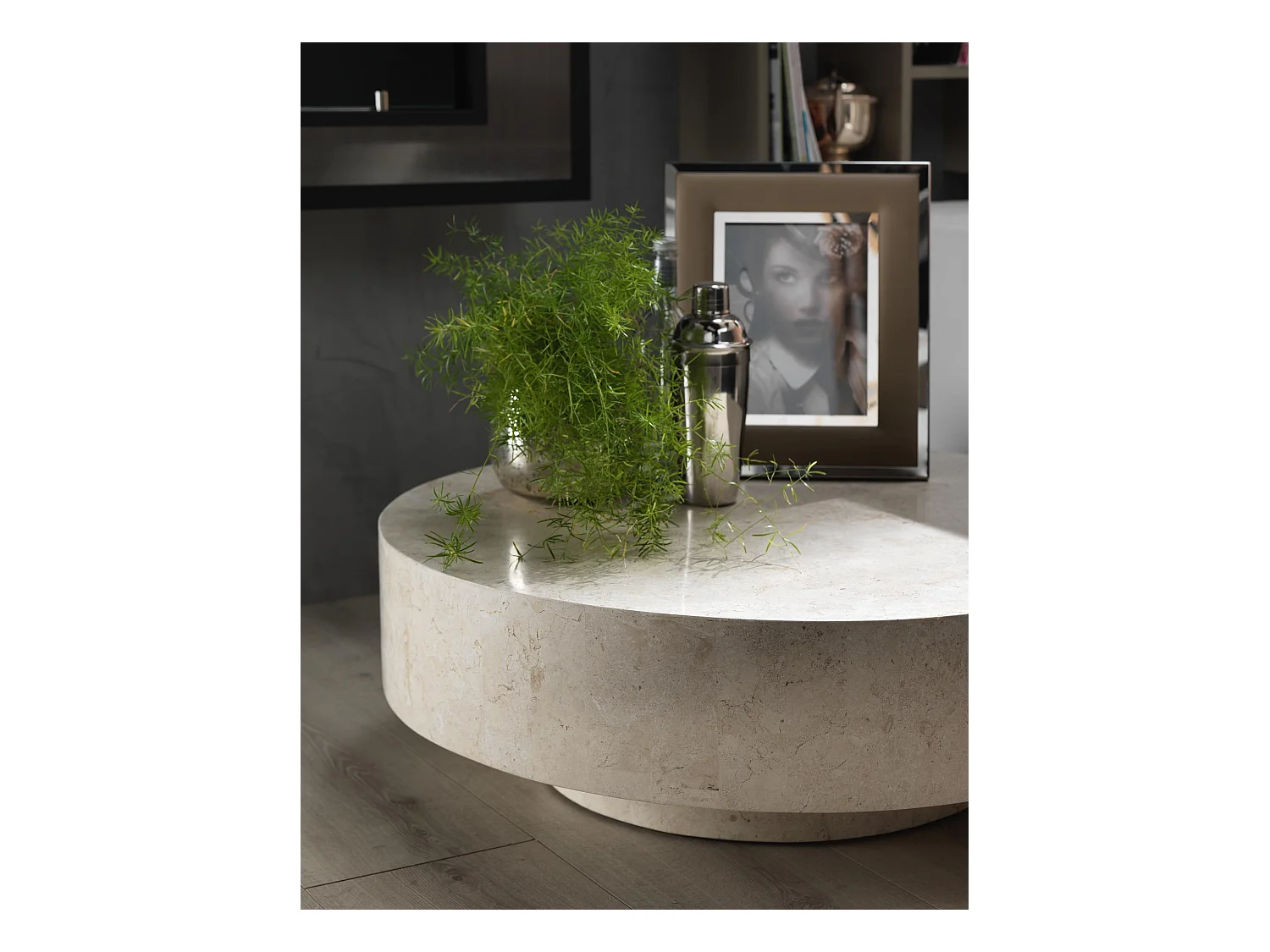 Ronde 1 - Salontafel  (85 x 85 x 28u) in beige fossiele steen