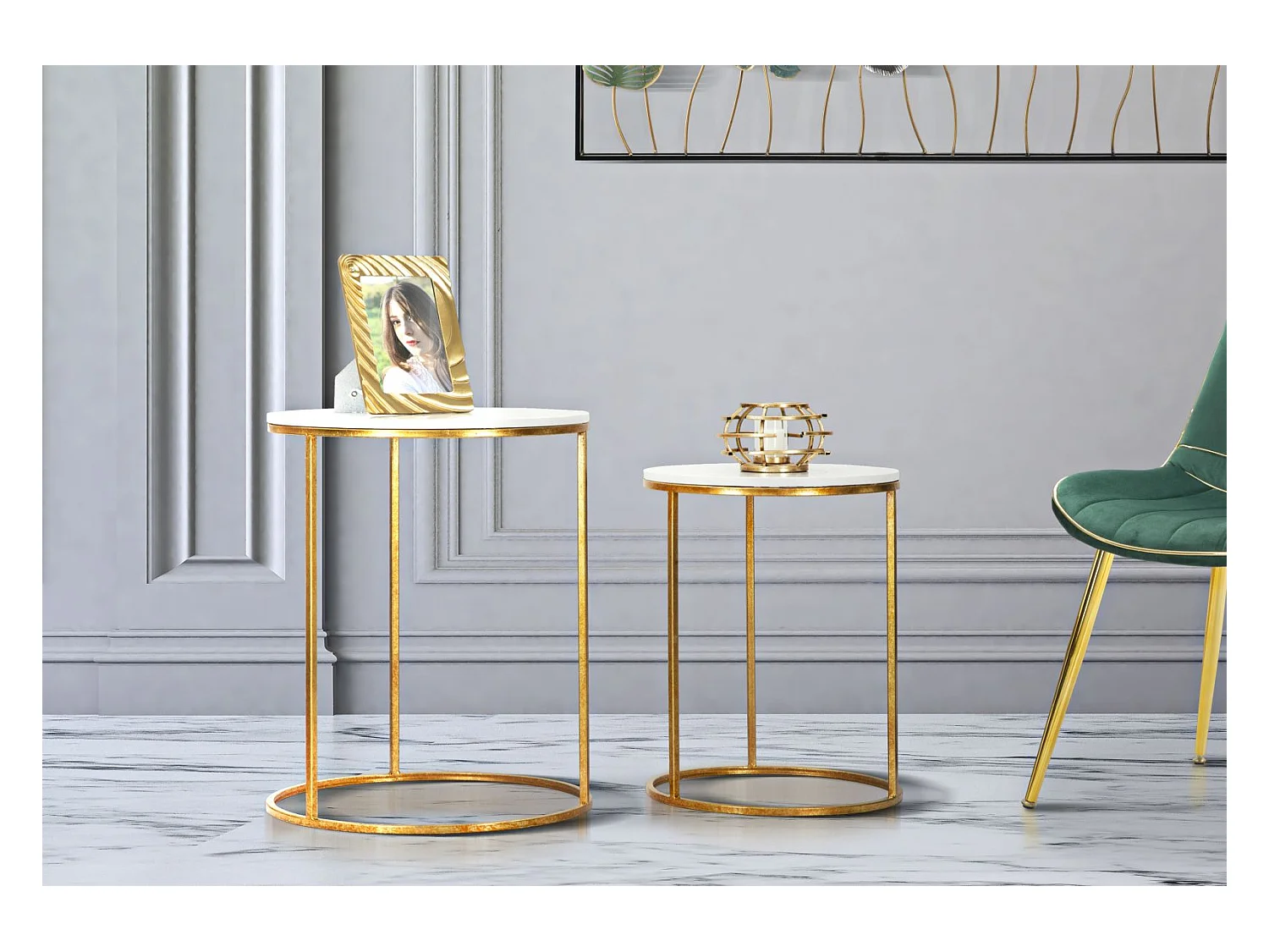 Par de Mesas de Centro Simply Marble Cm Ø52X63-42X53