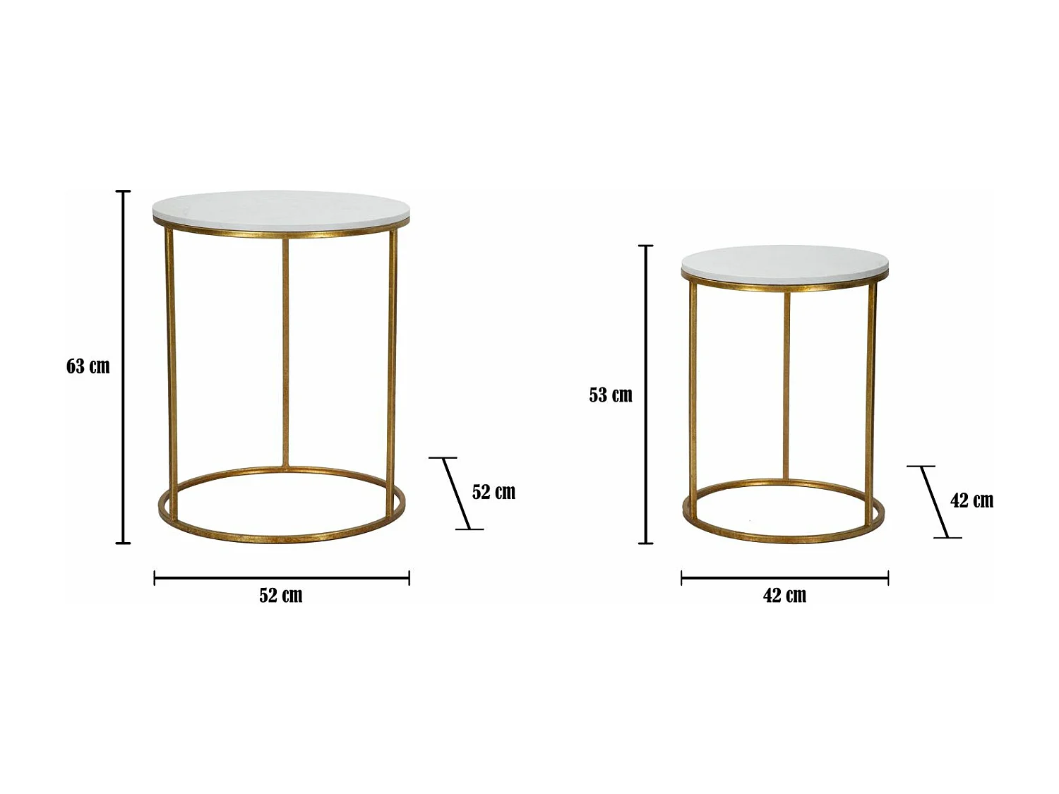 Par de Mesas de Centro Simply Marble Cm Ø52X63-42X53