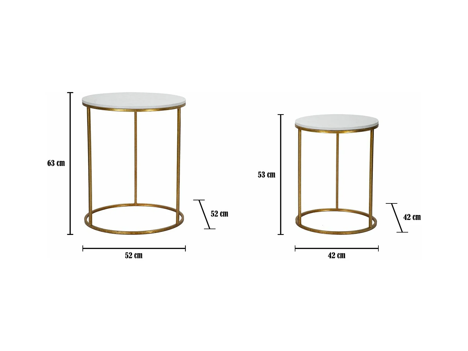 Par de mesas de centro de mármol Simply, Ø52 x 63 cm - 42 x 53 cm