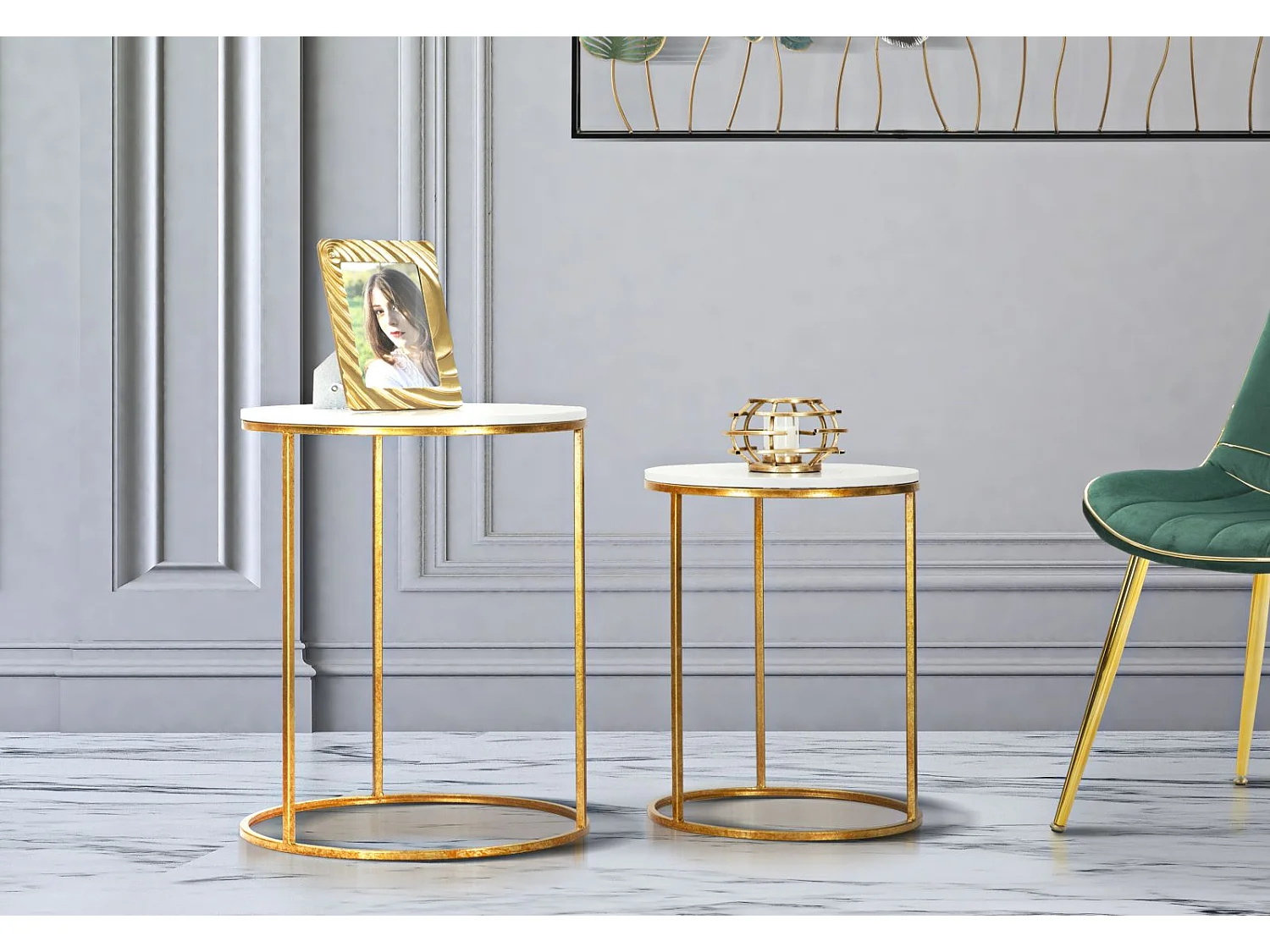 Par de Mesas de Centro Simply Marble Cm Ø52X63-42X53