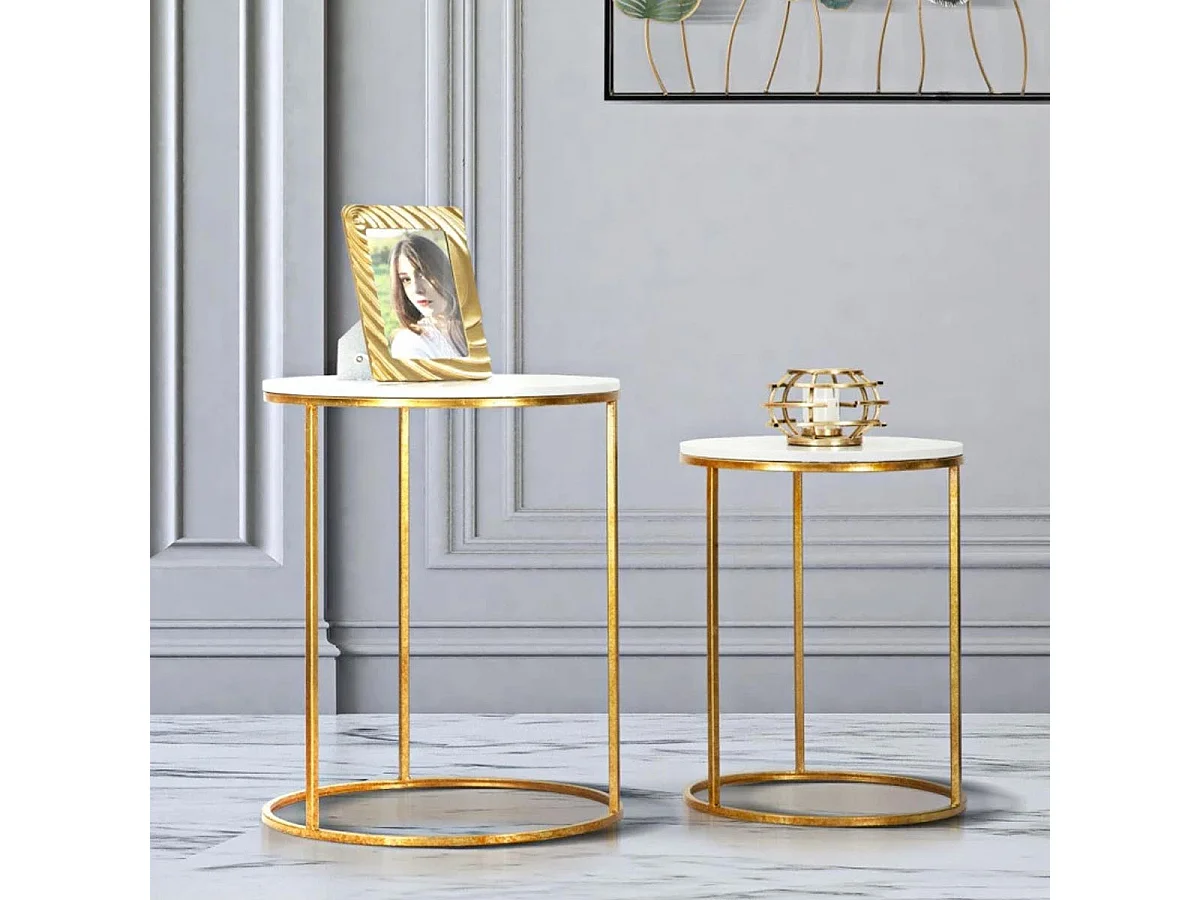 Lot de 2 Tables d'Appoint Gigognes "Julia" 63cm Or