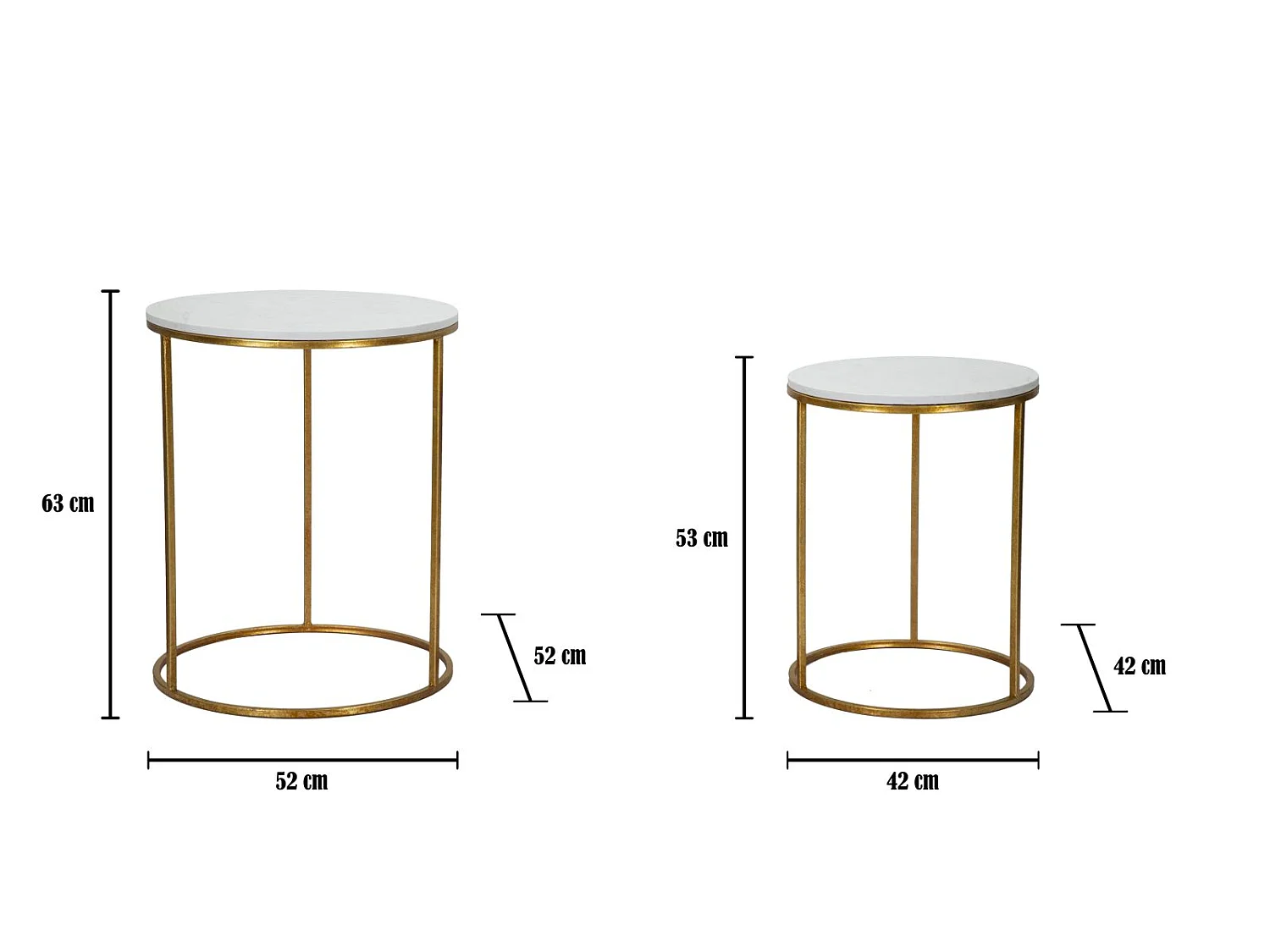 Lot de 2 Tables d'Appoint Gigognes "Julia" 63cm Or