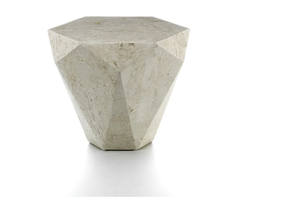 Diamond pequeno - Mesa de centro / Mesa final (60 x 60 x 50h) em pedra fóssil bege