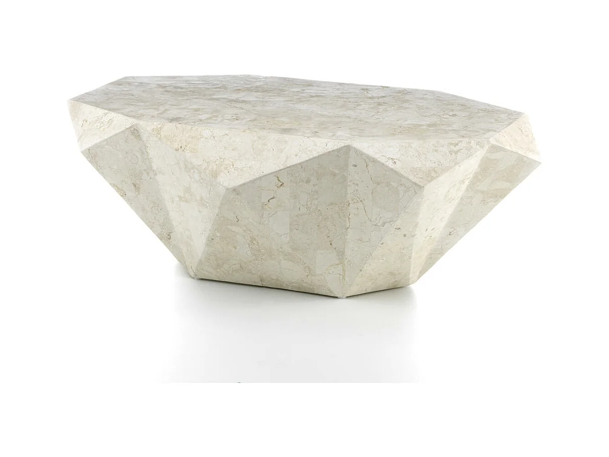 Diamond medium Table basse (120 x 70 x 40h) en pierre fossile beige