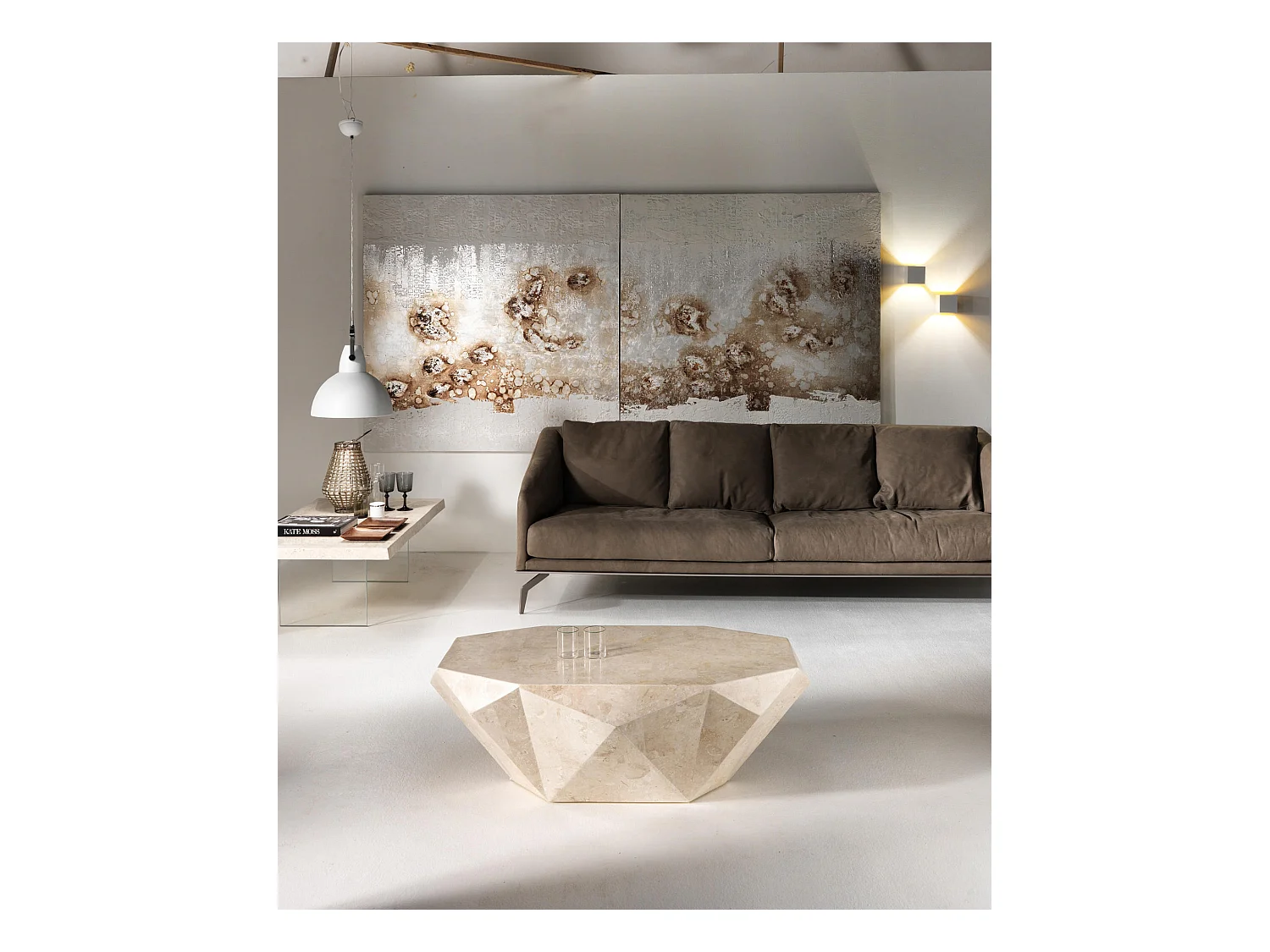 Diamond medium - Tavolino (120 x 70 x 40h) in Pietra fossile beige