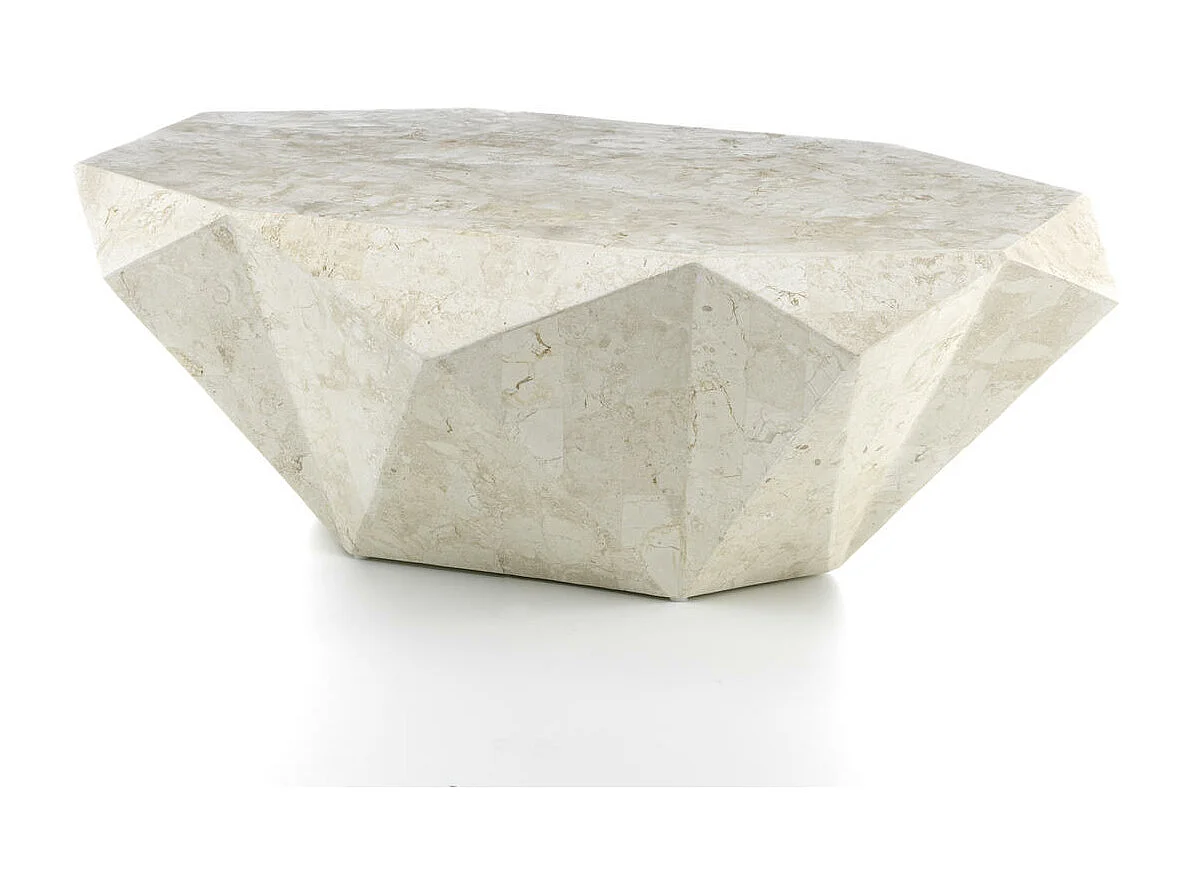 Diamond medium Table basse (120 x 70 x 40h) en pierre fossile beige