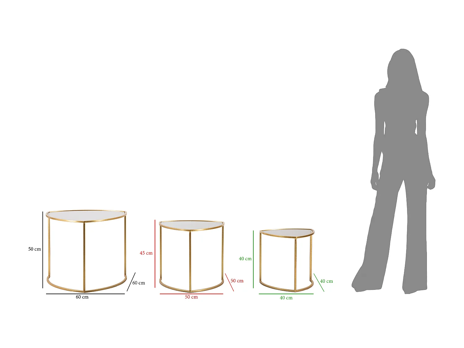 JOGO DE MESAS DE CENTRO TRIÂNGULO 3 PCS CM Ø 60X50-50X45-40X40