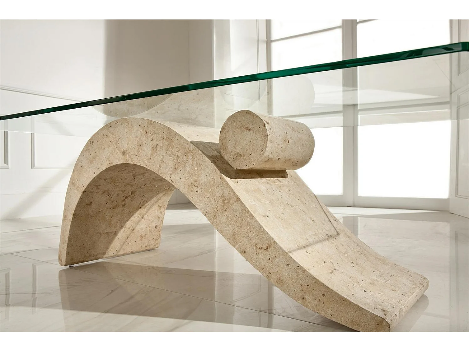 Colombe Table basse  (120 x 70 x 40 Transparent) en verre trempé beige