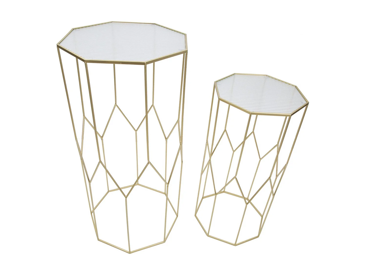 Lot de 2 Tables d'Appoint Octogonale "Glassy" 100cm Or