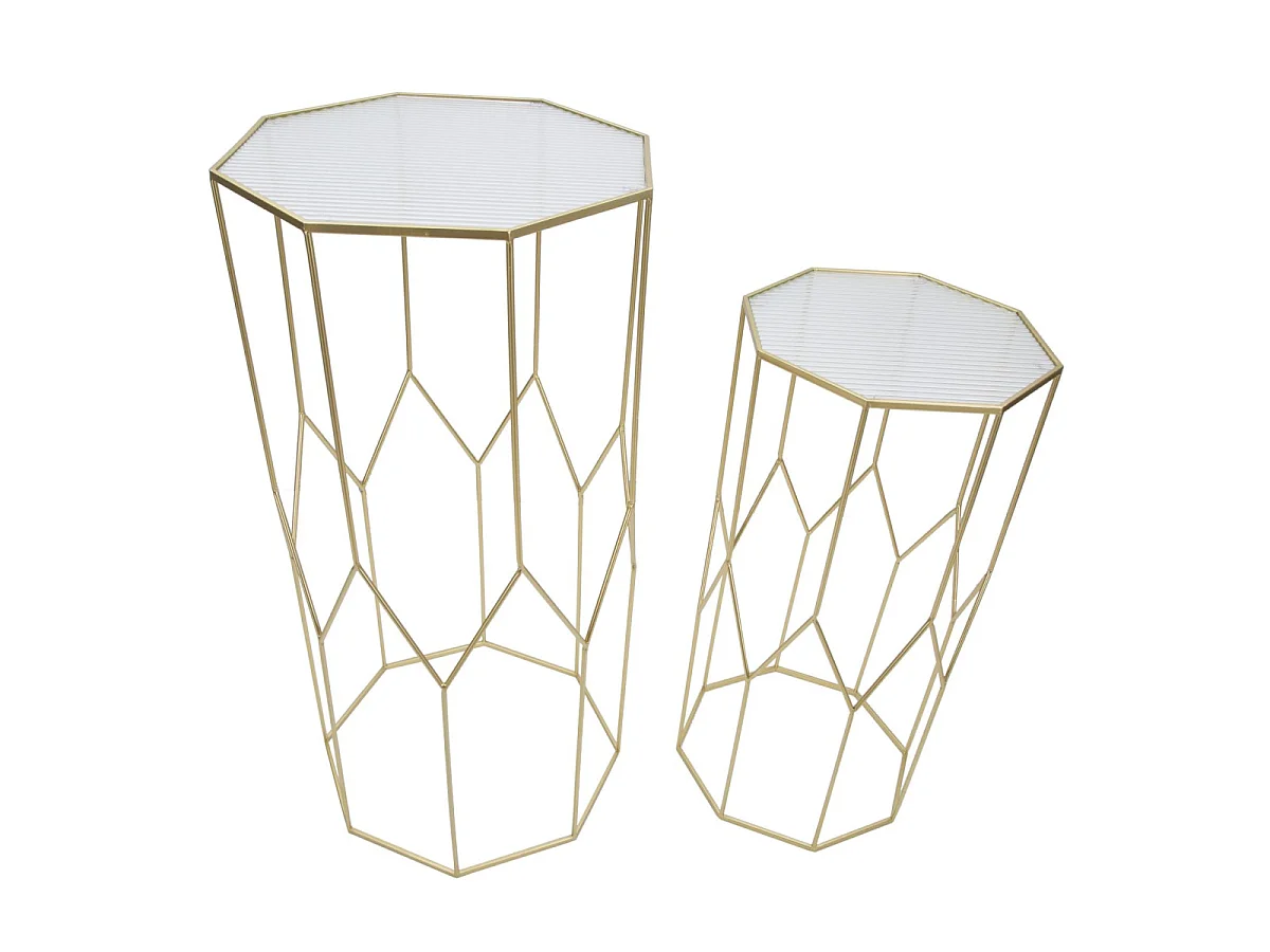 Coppia Tavolini Portatelefono New Glass Quadrati in Metallo Dorato e Vetro - Design Moderno Glam - Glam Style 1427820000