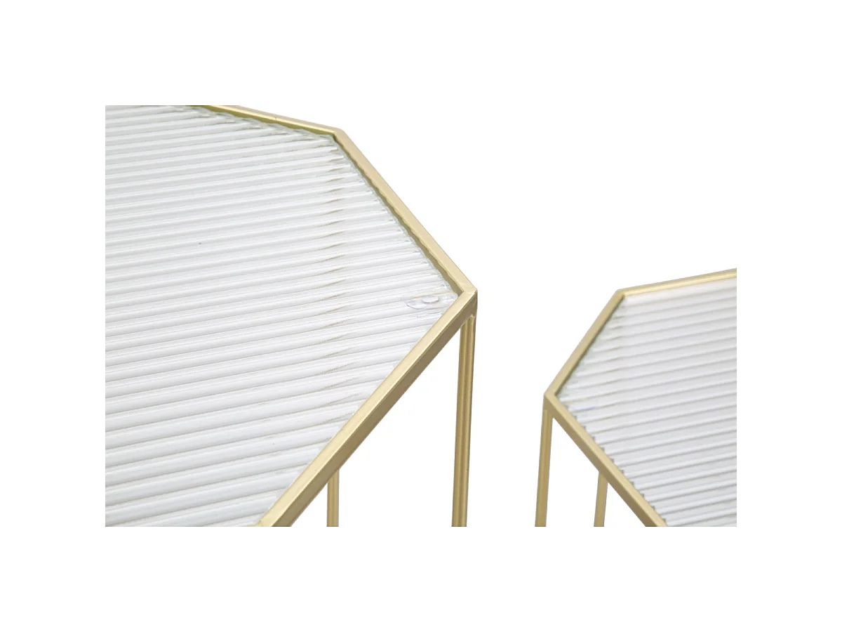 Coppia Tavolini Portatelefono New Glass Quadrati in Metallo Dorato e Vetro - Design Moderno Glam - Glam Style 1427820000