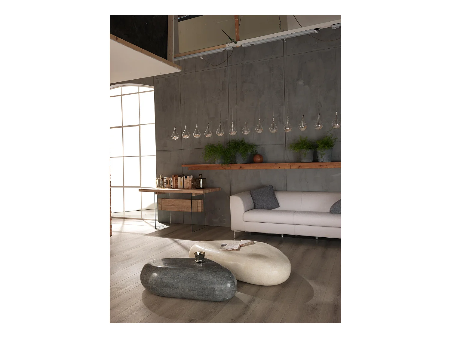 Sasso groot - Salontafel (74 x 123 x 27 uur) in beige fossiele steen