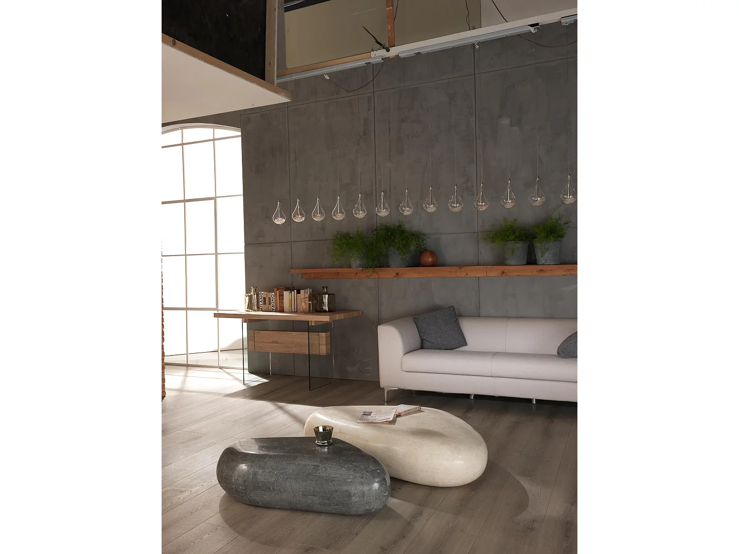 Sasso big Table basse (74 x 123 x 27h) en pierre fossile beige