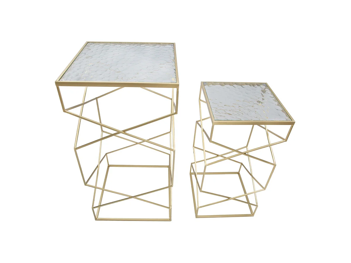 Lot de 2 Tables d'Appoint Design "Glassy" 100cm Or
