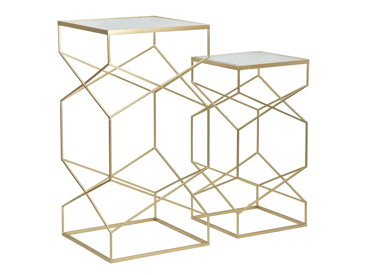 Lot de 2 Tables d'Appoint Design "Glassy" 100cm Or