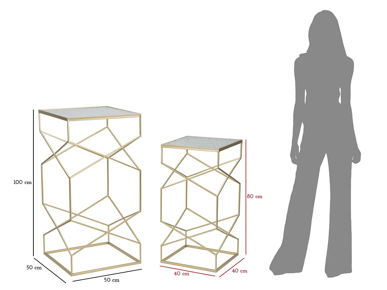 Lot de 2 Tables d'Appoint Design "Glassy" 100cm Or