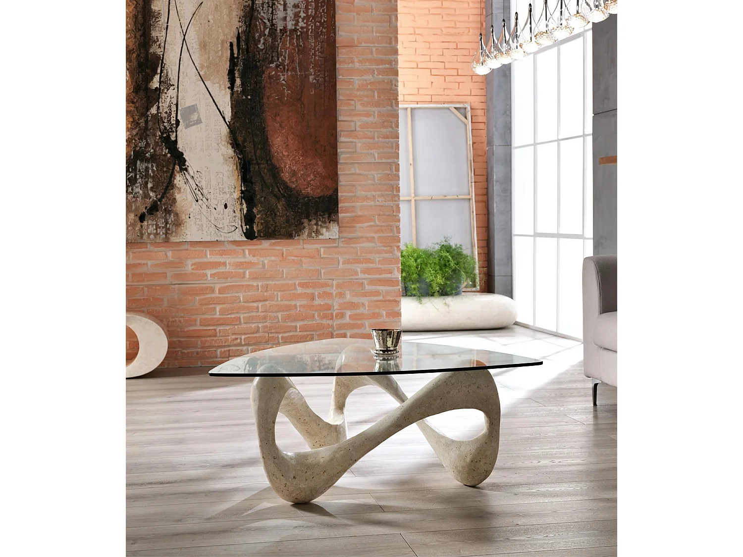 Tetris - Tavolino  (100 x 100 - Trasparente) in Vetro temperato beige