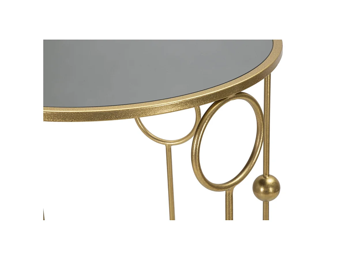 Coppia Tavolini CAGE Rotondi Ø 50x100 e 40x80 cm - Tavolini da Salotto in Metallo Dorato e Vetro a Specchio con Decorazioni - Stile Glam