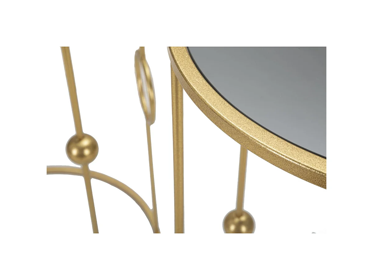 Coppia Tavolini CAGE Rotondi Ø 50x100 e 40x80 cm - Tavolini da Salotto in Metallo Dorato e Vetro a Specchio con Decorazioni - Stile Glam