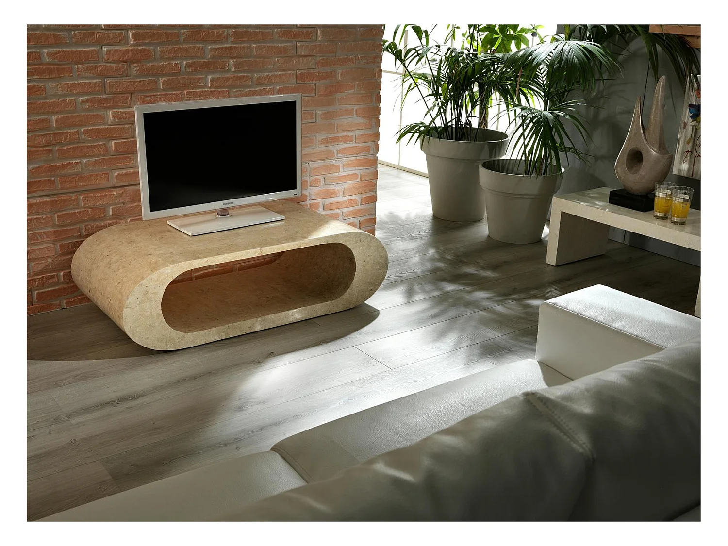 Sandu - Salontafel (120 x 62 x 35h) in beige fossiele steen